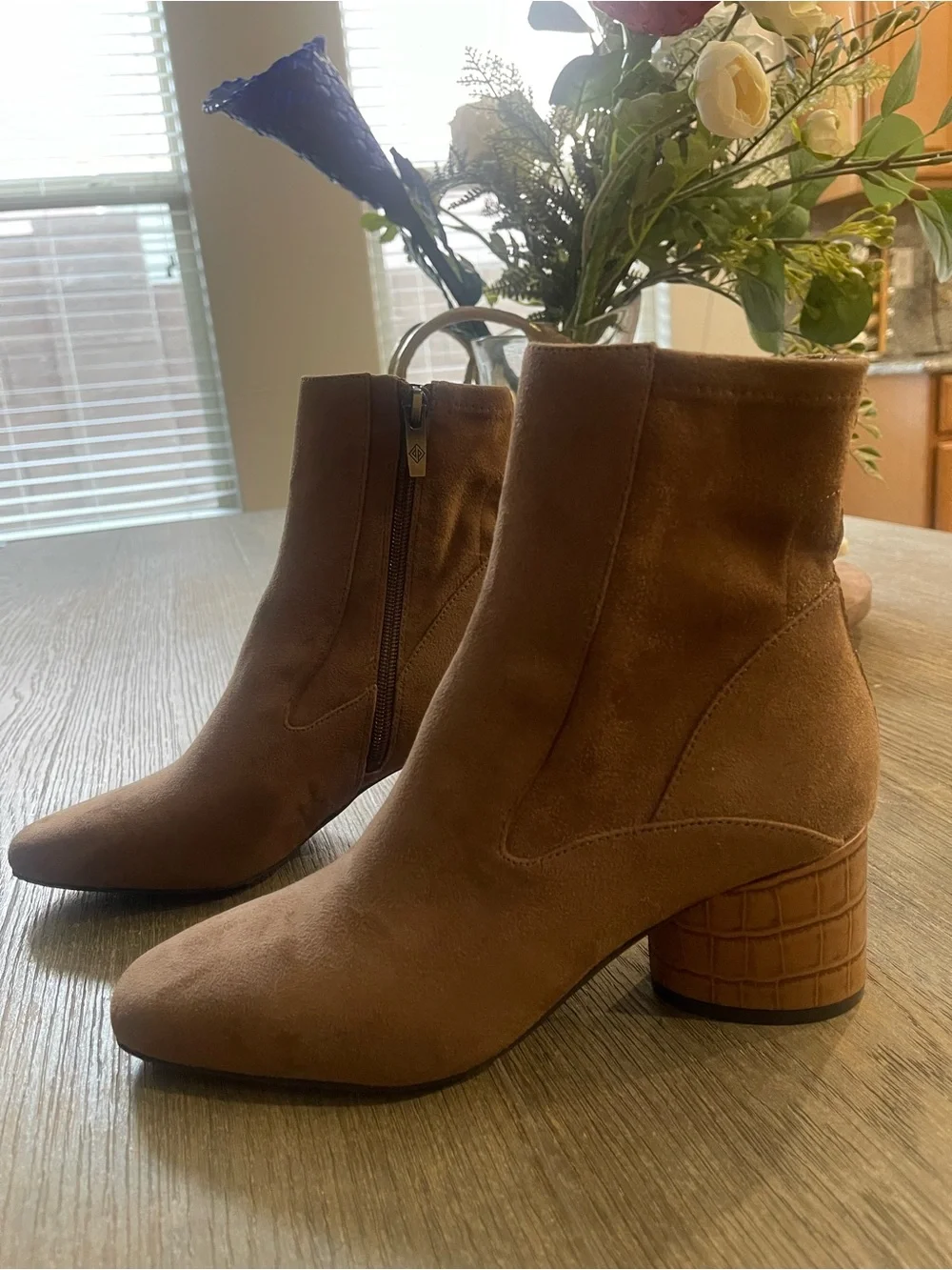 Donald J. Pliner Tan Suede Block Heel Ankle Booties
